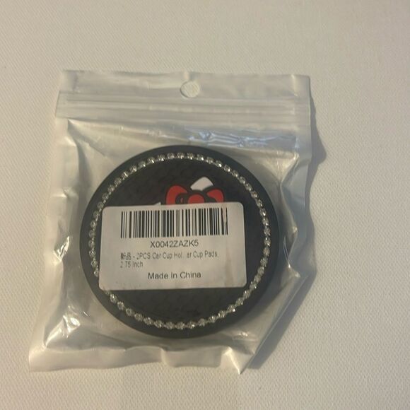 Hello Kitty car cup Coasters in Black with bling Set of 2 NWT - Picture 6 of 6